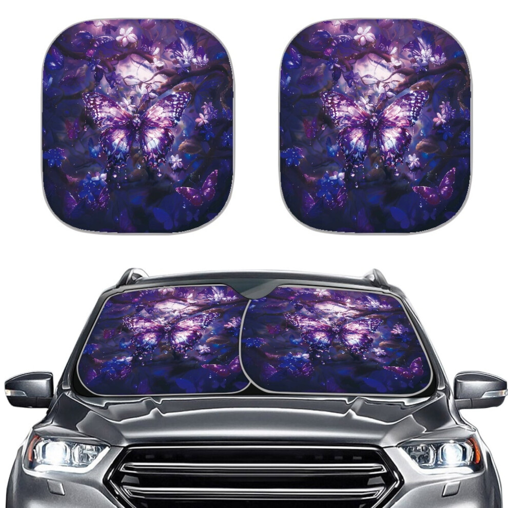 Butterfly Car Sun Shade Uv Blocking Foldable 2 Pcs Purple 959110304860