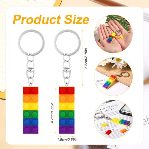 2 stk. regnbuefarvede murstensnøgleringe, farve pride nøglering patchwork 1