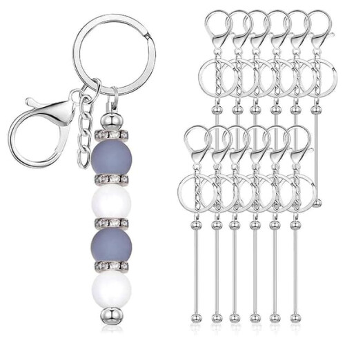 Shiny Metal Beadable Keychain Bars Silver 12 pcs 1