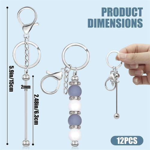 Shiny Metal Beadable Keychain Bars Silver 12 pcs 2