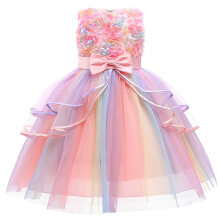 Blumenmädchenkleid, langärmelig, aus Netzstoff, 1-teilig