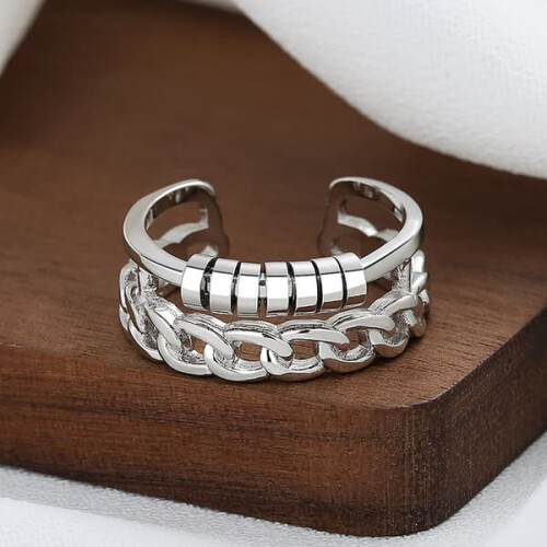 Adjustable Anti-Stress Ring Silver Rotatable 1