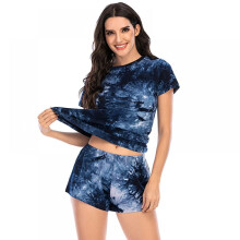 Damen-Pyjama-Set mit Batikmuster, bestehend aus Kurzarm-Top und Shorts