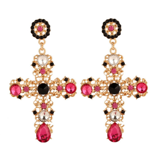 Boho rhinestone cross dangle earrings for women