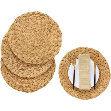 Set di 4 tovagliette rotonde in stile boho con motivo giacinto d'acqua, 30 cm di diametro.
