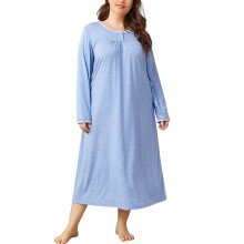 Chemise de nuit longue grande taille pour femme, en mélange de coton avec bordure en dentelle