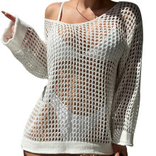 Chemisier blanc à manches longues et col en V pour femme, style décontracté