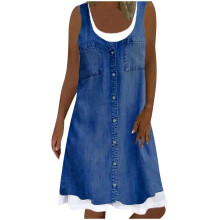 Damen-Jeanskleid mit Blumenmuster, locker geschnitten, blau, Größe M