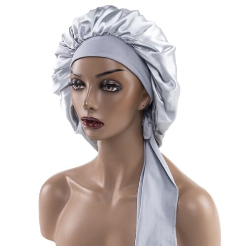 Women's satin night cap wide brim elastic black 2