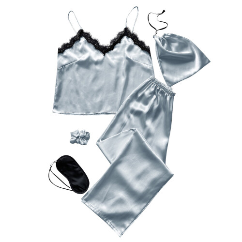 Damen-Freizeitpyjama-Set mit kurzen Ärmeln, Blau, Größe L