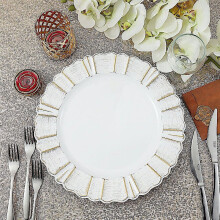 BalsaCircle6White Gold13" Assiettes de présentation rondes en plastique texturé bois acrylique avec bordure festonnée