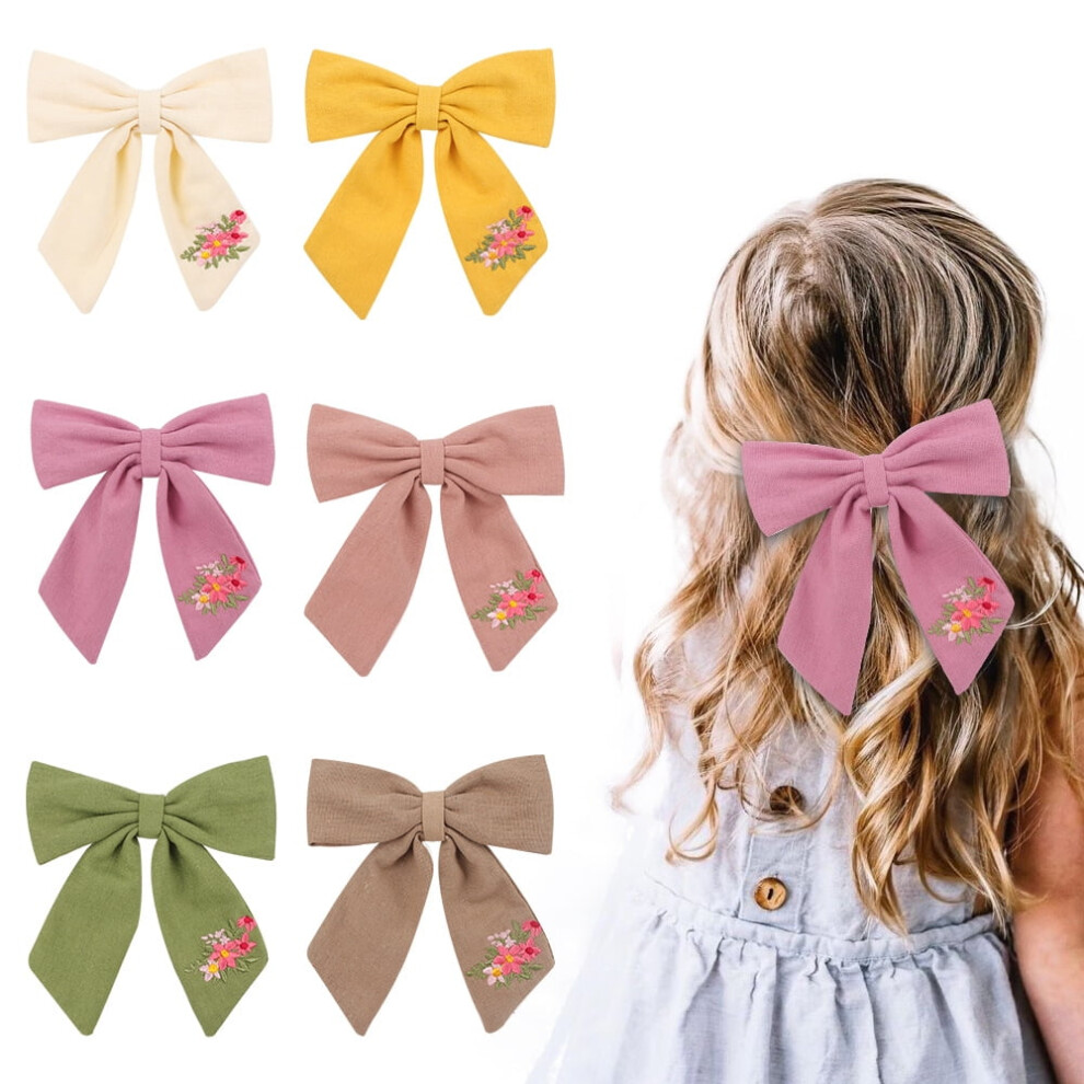 Cotton Linen Hair Bows for Toddlers Handmade Neutral Clip