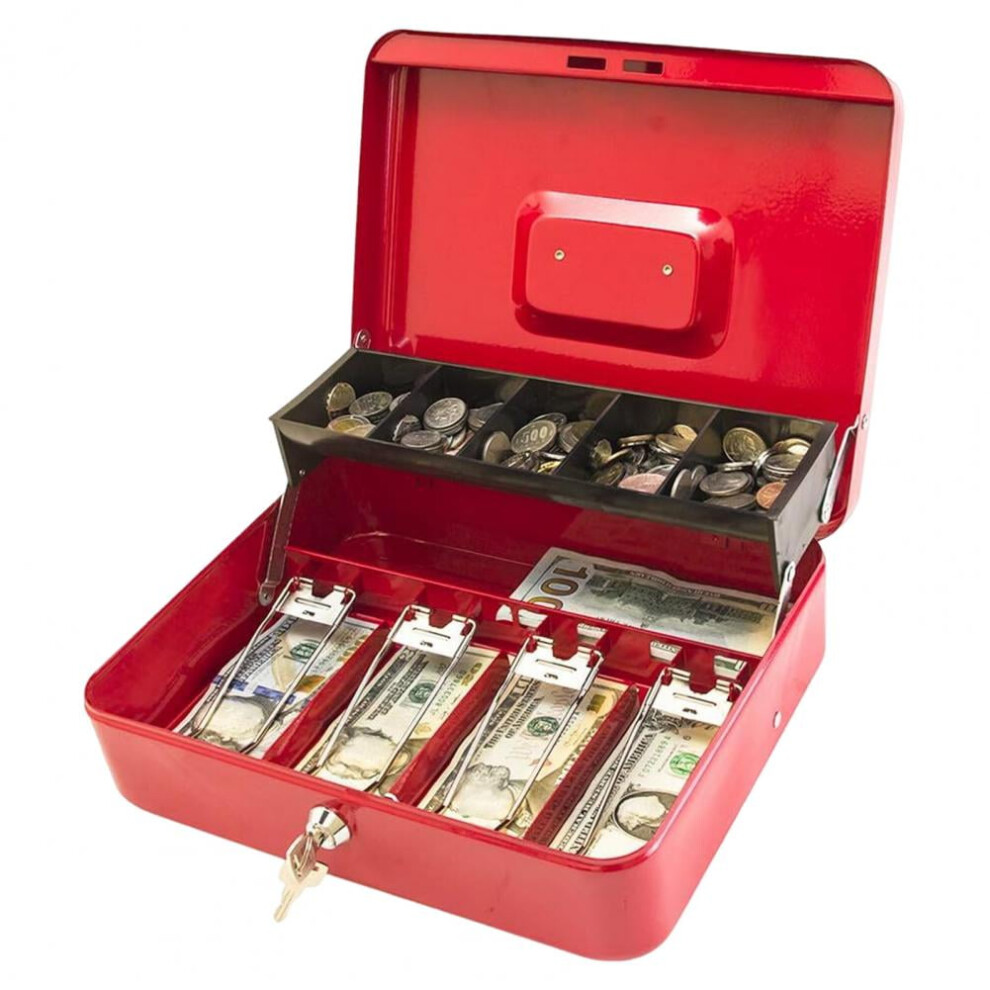 Metal Cash Box With Lock And Tray 12L Portable Money 946140381039