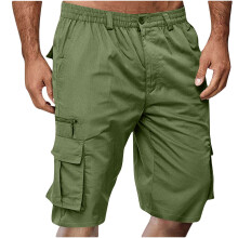 Pantalones cortos cargo de trabajo para hombre, color liso, 5 bolsillos