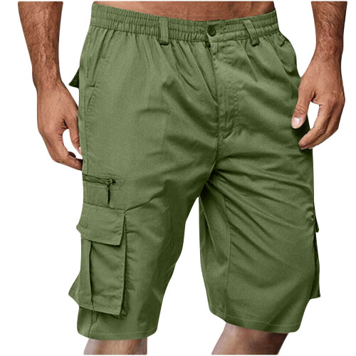 Calções de trabalho masculinos, cor sólida, 5 bolsos.