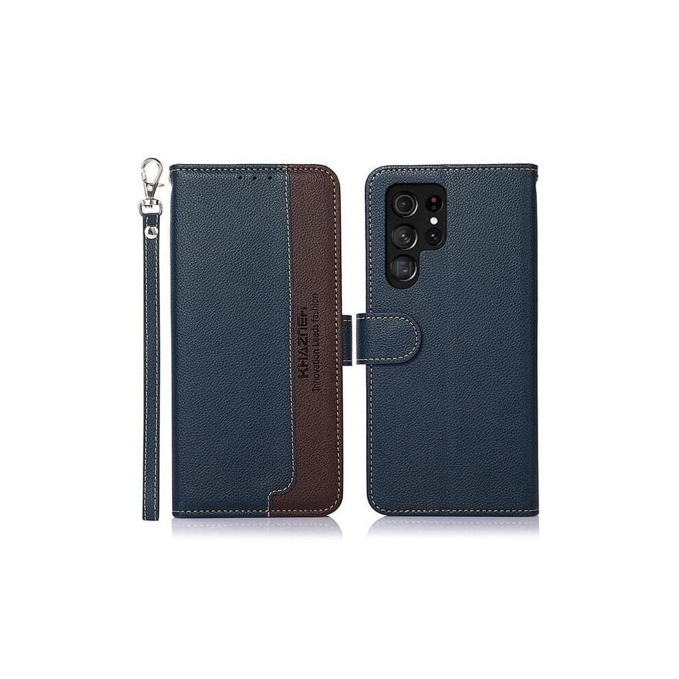 Khazneh Wallet Case For Samsung Galaxy S22 Ultra Blue Brown Blue,Brown 940684245413