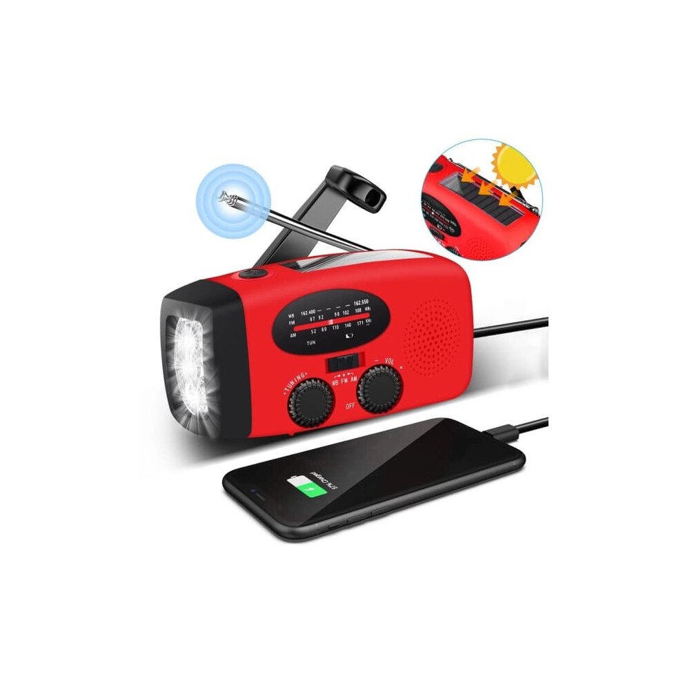 Crank Radio With Solar Panel Flashlight 2000Mah Power Bank Red 940684258215