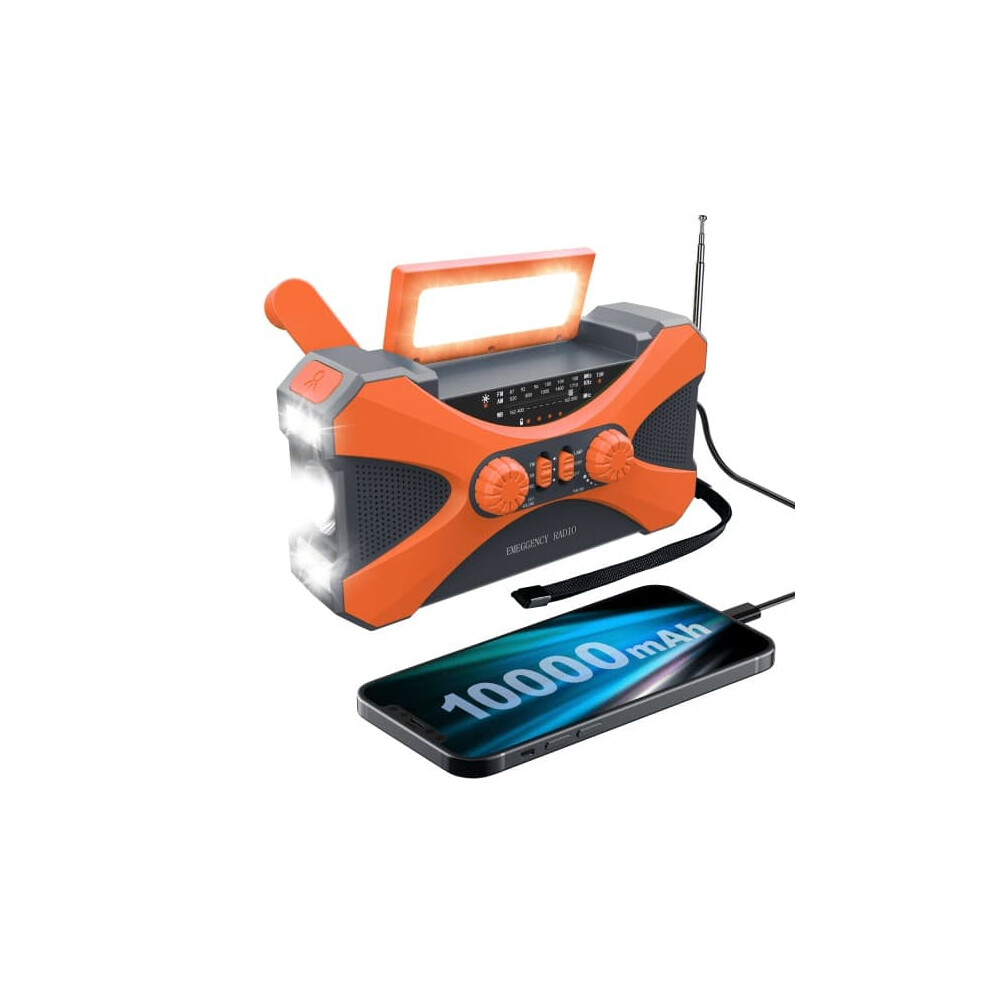 Emergency Hand Crank Radio With Solar Charging 10000Mah Orange/Green 940684263714