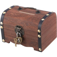 Wooden treasure chest storage box with leather accents