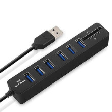 USB2.0-hub med kortläsare - 6 portar svart