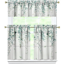 Sage Kitchen Curtain Valance Set 3 pcs Sage Leaf Floral