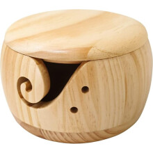 Wooden Yarn Bowl with Lid and Holes for Knitting