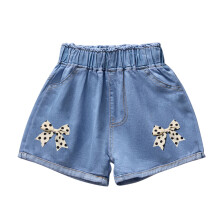 Mädchen-Jeansshorts, blau, bedruckt, mit Tasche, Größe M (6-7 Jahre)
