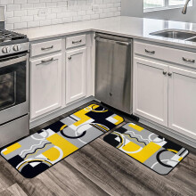 Yellow Black Abstract Kitchen Mats Set of 2 17x30 in and