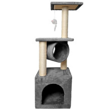 Cat scratching post with cave tunnel and plush platforms