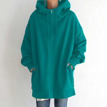Dam Mintgrön Zip-Up Hoodie Lång Tunika XL