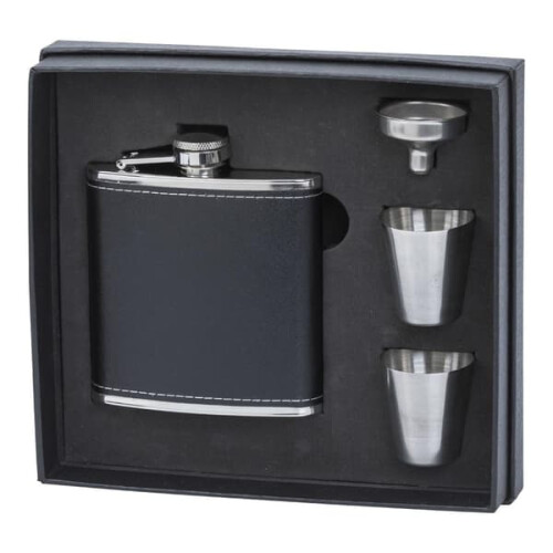 Flask with Shot Glass Leather Black Set