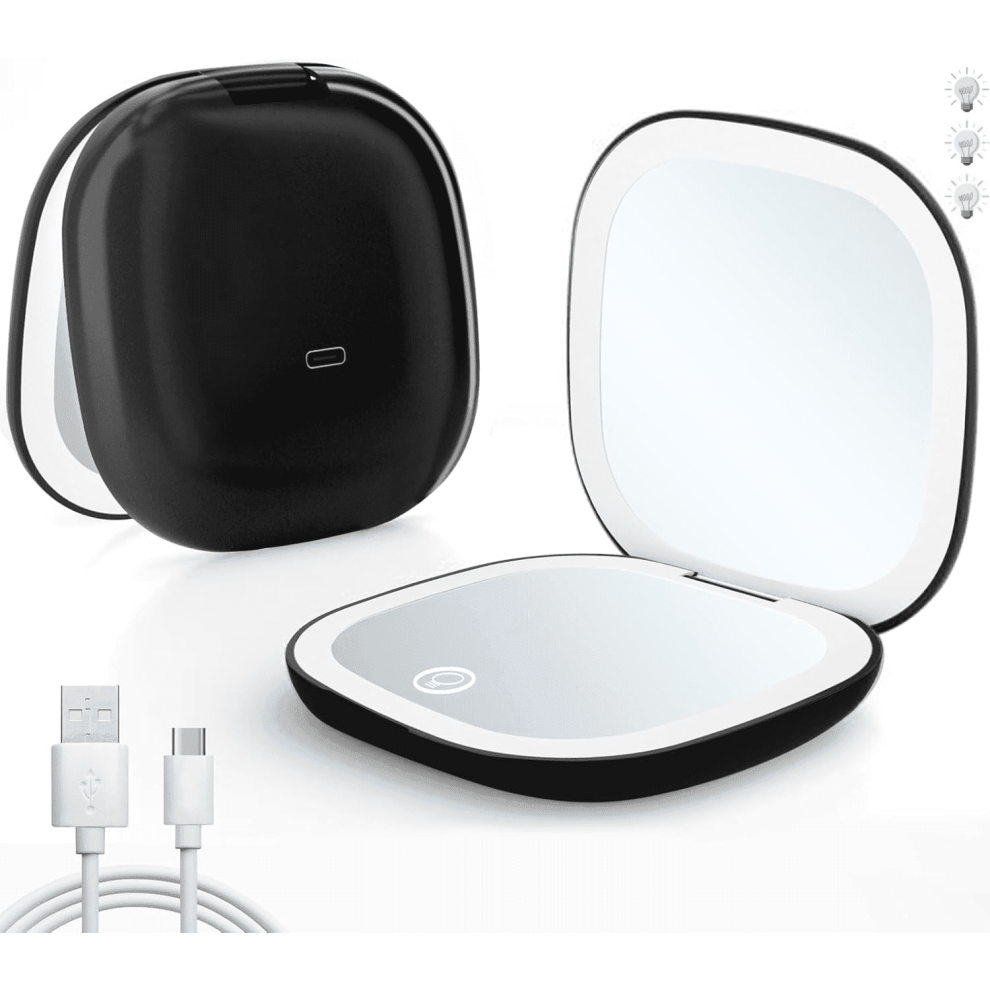 LED Lighted Makeup Mirror 1x/10x Magnification Black