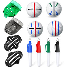Set van 8 golfbalmarkers met sjablonen en kleurmarkers.