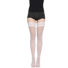 Witte, doorschijnende kanten dijhoge kousen, one size