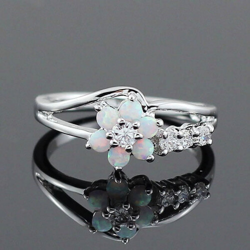 White Fire Opal Ring in 925 Sterling Silver