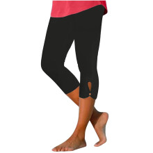 Női könnyű, magas derekú capri leggings, fekete, M