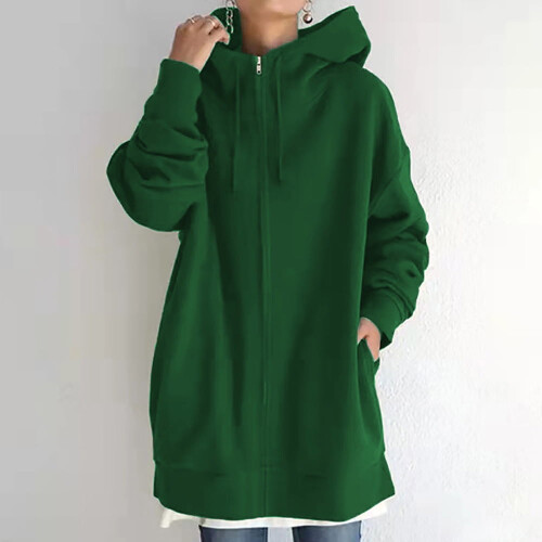 Damen-Kapuzenpullover mit Reißverschluss, einfarbig, grün, Größe 5XL
