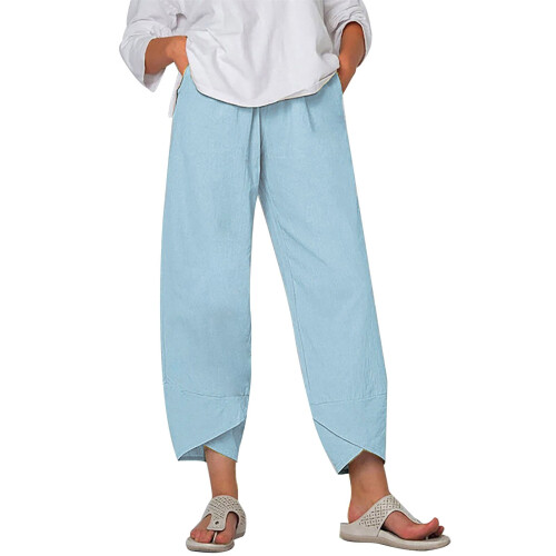 Women's Cotton Linen Pants Tan Stretch Plus Size
