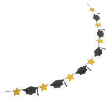 Conjunto de decoración de graduación: gorros, estrellas, banderines, pancartas y guirnaldas.