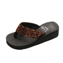 Damen-Flip-Flops aus Leder mit Pailletten, Größe 9