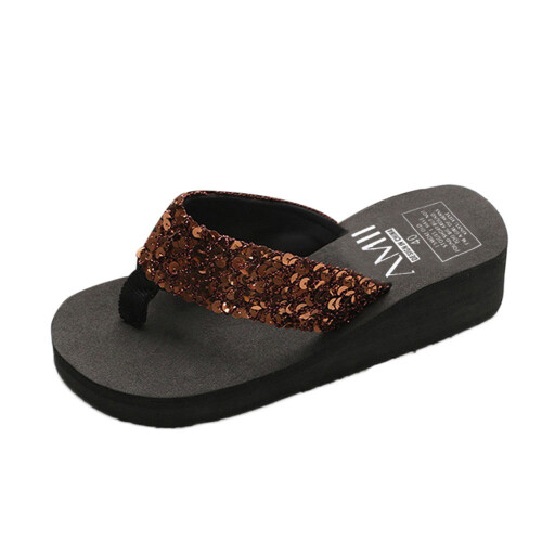 Damen-Flip-Flops aus Leder mit Pailletten, Größe 9