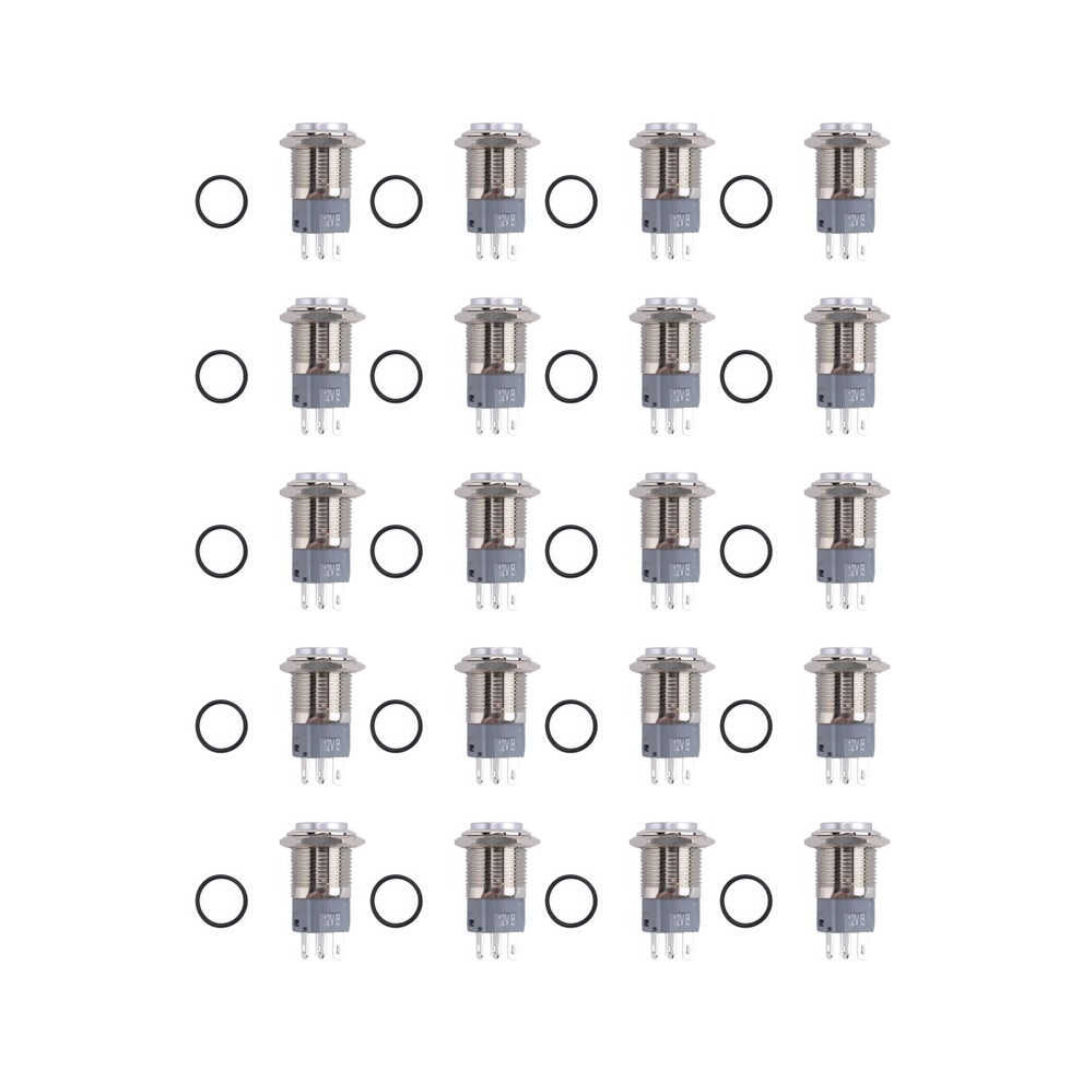 20X 12V 16Mm Car Led Momentary Horn Button Metal Push Button Light 4713305368367