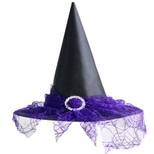 Cappello da strega di Halloween viola in rete per adulti e bambini