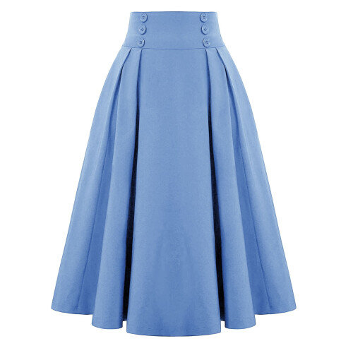 Saia longa plissada feminina azul lisa