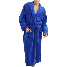 Fleece badjas voor dames en heren, blauw, maat L