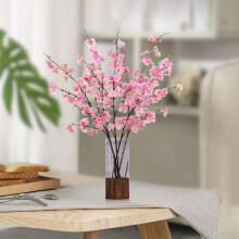 Tige de fleur de cerisier artificielle en soie rose (1 pièce)