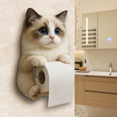 Porte-papier toilette mural 3D chat (1 pièce)