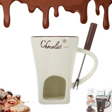 Service à fondue au chocolat en céramique blanche avec fourchettes (1 service)