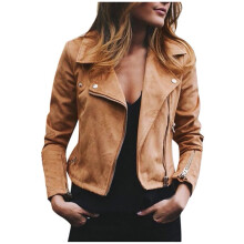 Veste en similicuir marron courte pour femme, Ă simple boutonnage