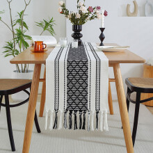 Chemin de table tissé noir style ferme (1 pièce)